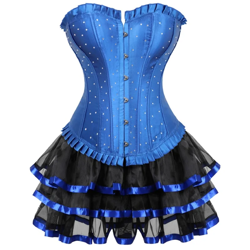 Women's Fashion Dress Femme Rhinestone Satin Blue Princess Dress Summer Wedding Cermony Mesh Mini Tutu Lace Skirt Women Clothes