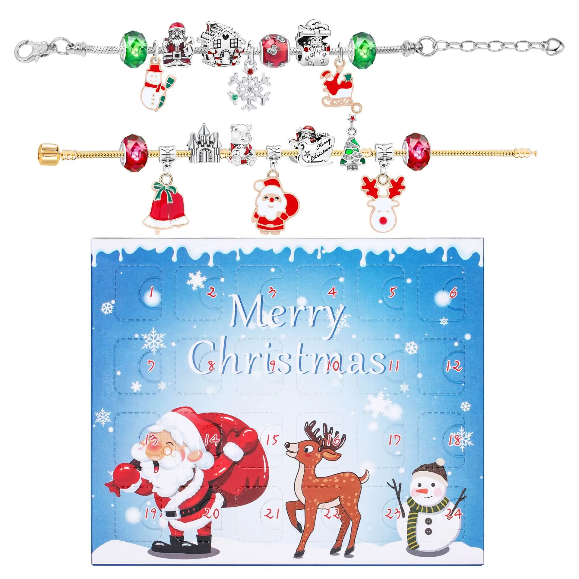 

24 Grid Surprise Blind Box Christmas Countdown Calendar Children's DIY Bracelet Gift Blessing Greeting Card
