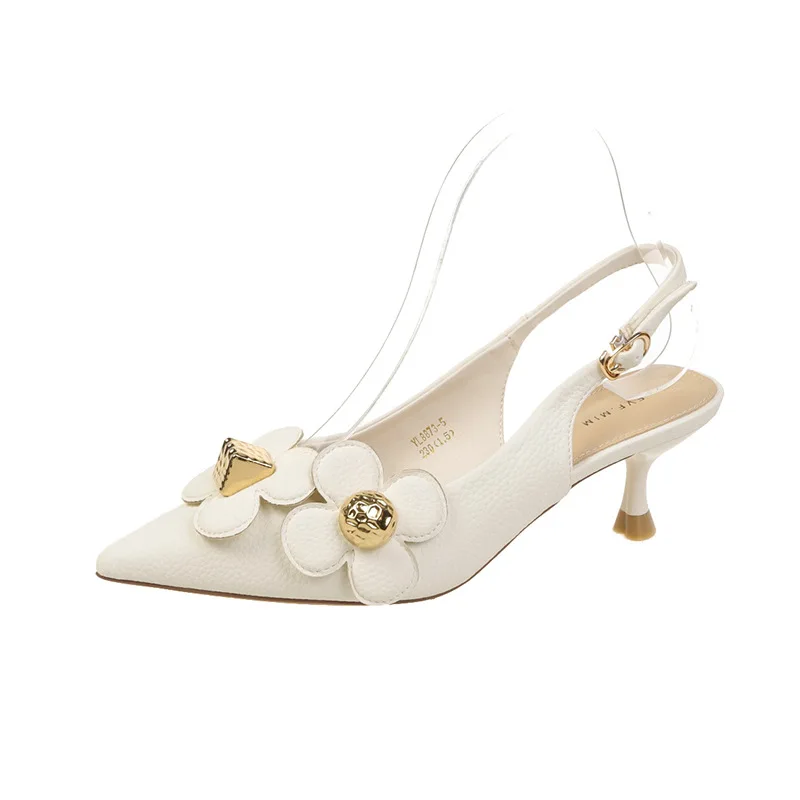 

Сандалии Baotou женские на высоком каблуке, босоножки с пряжкой «одно слово», модные туфли с острым носком, с феями цветов и лепестками, в ретро ...