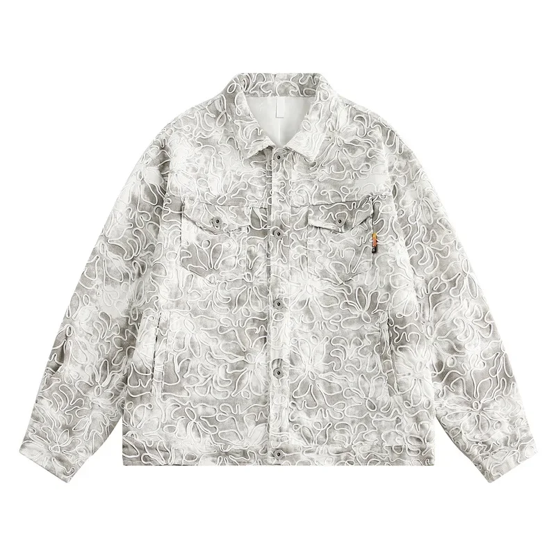 Куртка мужская джинсовая с 3D вышивкой модная свободная повседневная одежда в