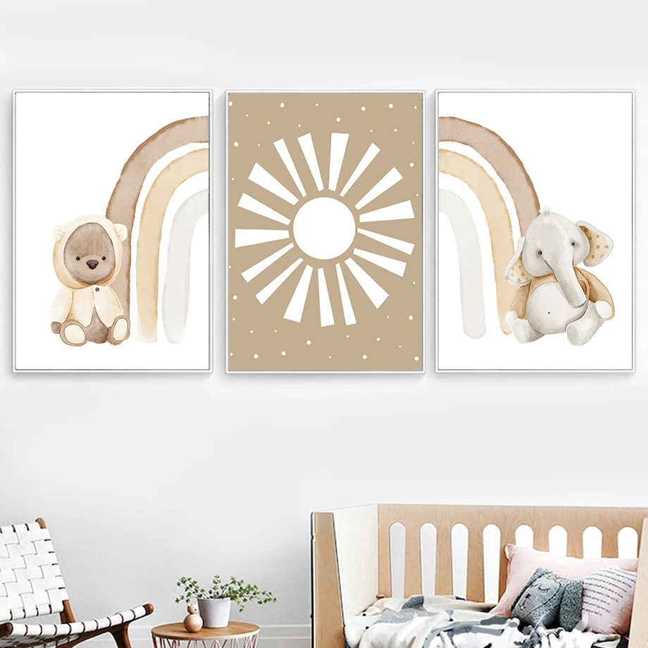 

Monstera Bear Elephant Giraffe Rainbow Wall Art Canvas Painting Nordic Posters And Prints Nursery Wall Pictures Kids Room Decor