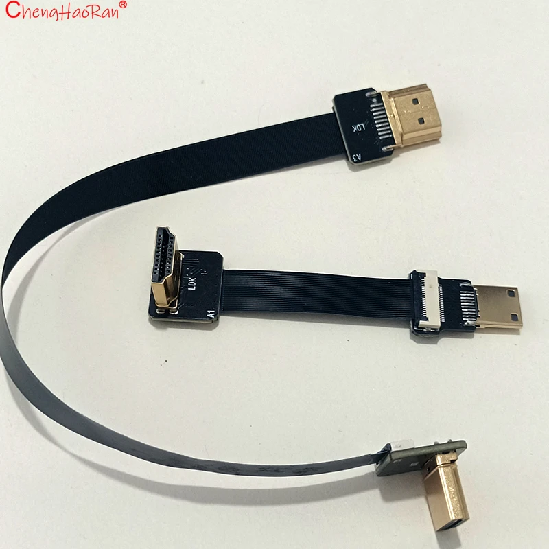 Фото 1 шт. Плоский гибкий кабель FPV HDMI-совместимый для Raspberry Pi 4 Micro HDTV в HD/Mini HD, гнездо 90 градусов FFC 20pin №5