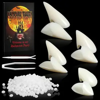 1 Pair Halloween Vampire Teeth Fangs Dentures Prop Party Costume DIY Cosplay Props Decor False Teeth Resin Fangs With Solid Glue 1