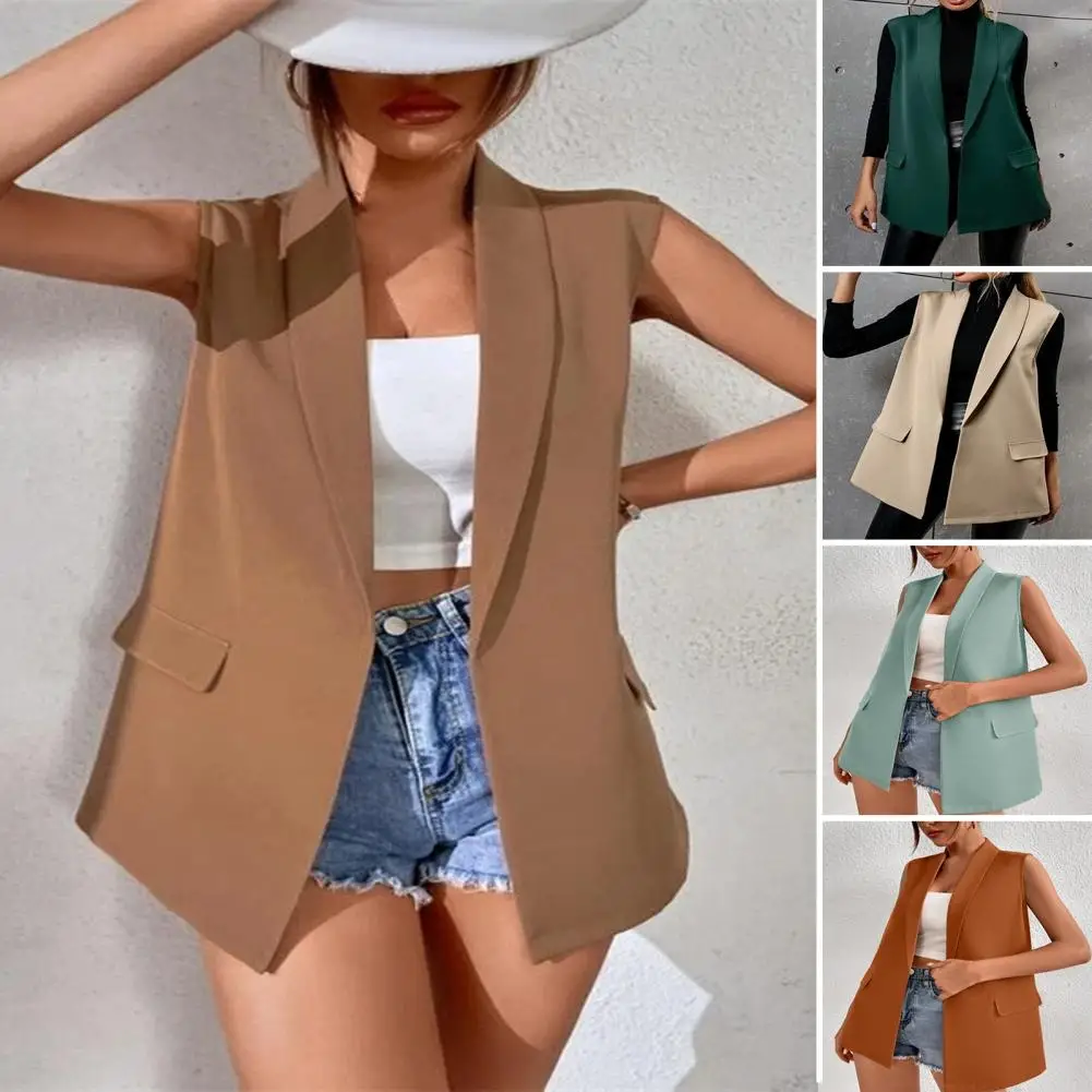 

Mid-length Waistcoat No Button Breathable Cardigan Style Suit Vest for Office