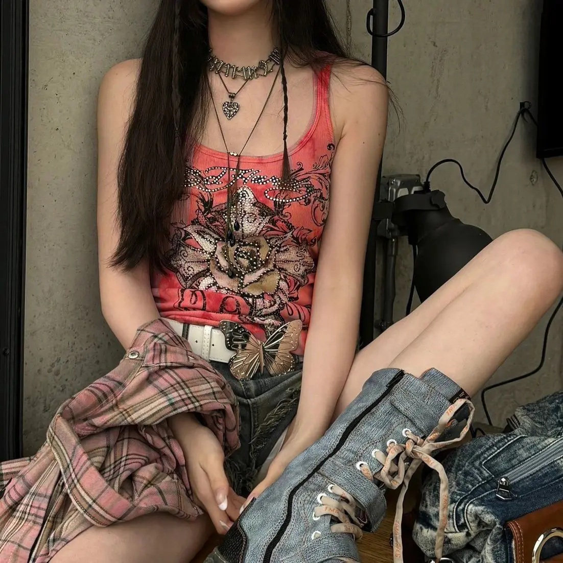 Y2k розовые кокетливые футболки женская одежда с цветами и стразами шикарные топы