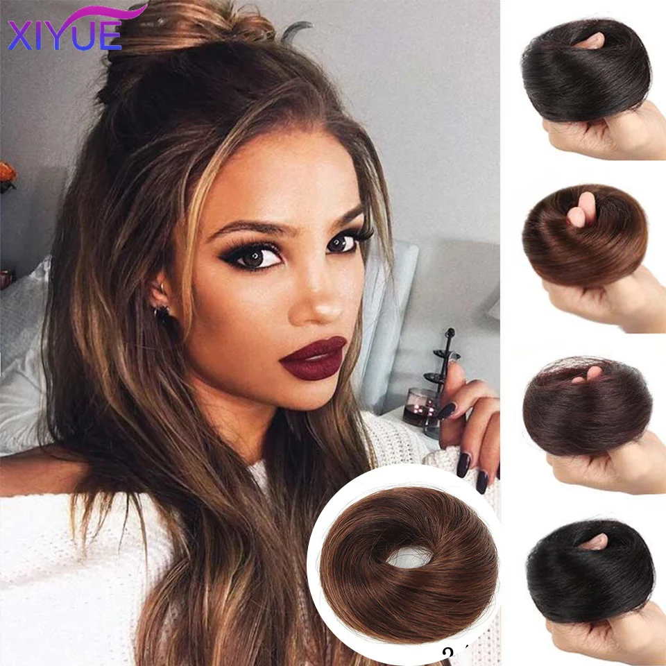 

XIYUE Straight Hair Bun Chignon Synthetic Hair Elastic Rubber Band Fake Hair Bun Drawstring Pony Tail Hair Extensions Bun