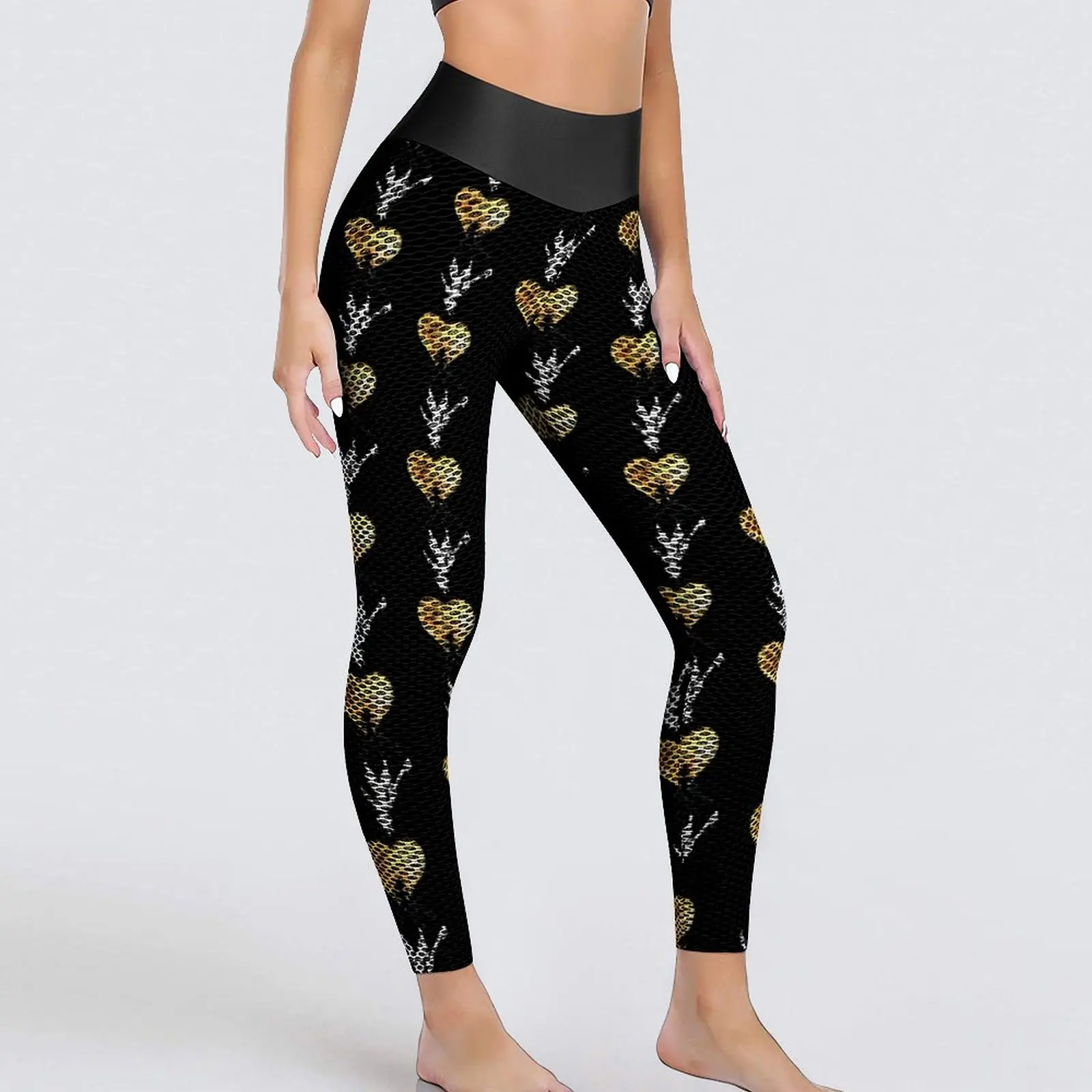 Kingdom Hearts Leggings Sexy Gold Heart Print High Waist Yoga Pants Fashion Quick-Dry Leggins Women Design Fitness Sports Tights