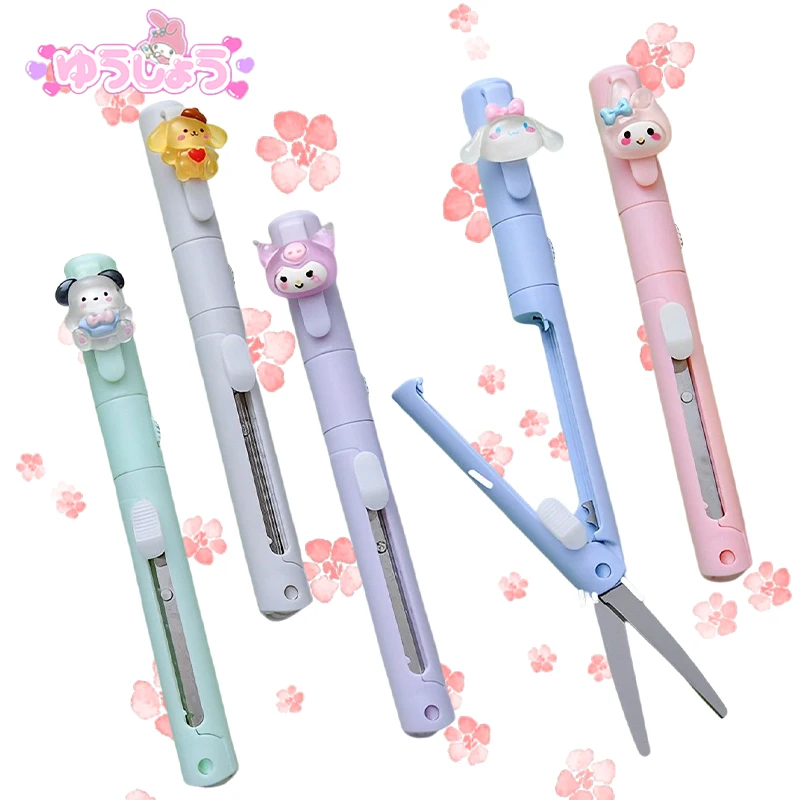 

Kawaii Kuromi Scissors Carving Knife Sanrio My Melody Cinnamoroll Cute Handbook Folding Paper Cutter Artwork Knife Toy Girls