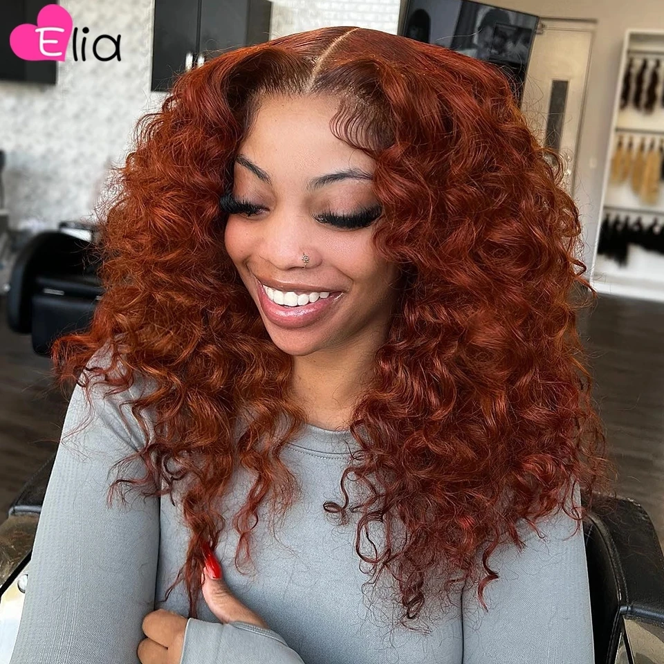 Ginger Orange Loose Deep Lace Frontal Human Hair Wig for Women Loose Wave Curly Human Hair Transparent Lace Peruvian Remy Hair