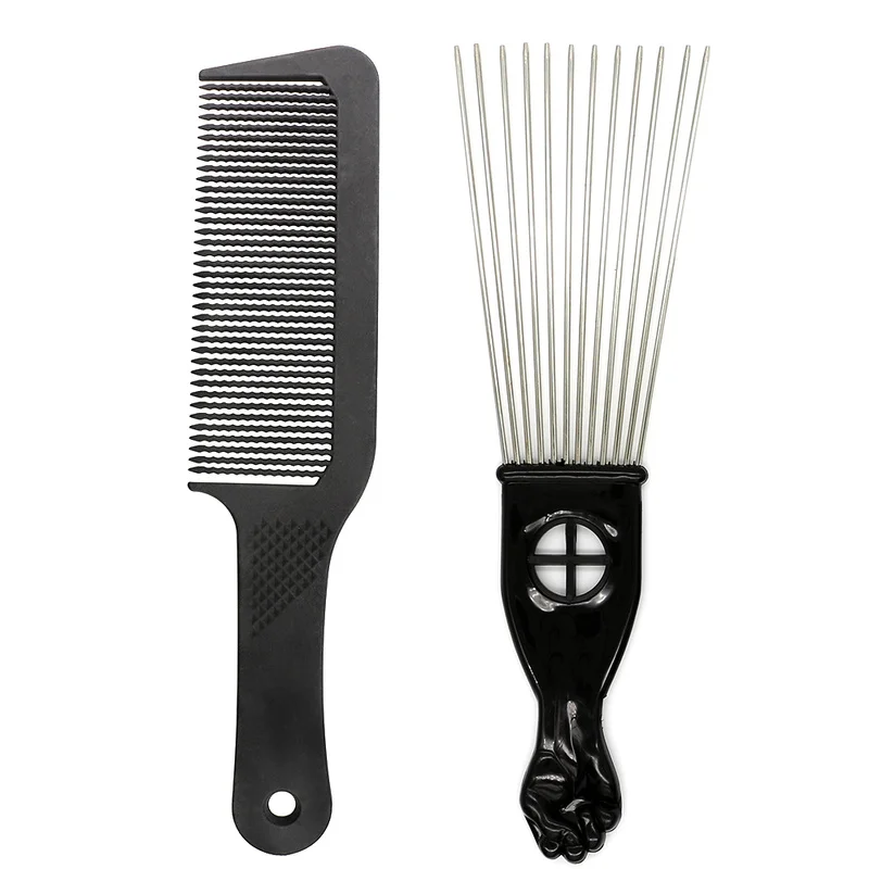 

2 Piece Lot Hairdressing Afro Comb Stainless Steel Fork Comb For African 3D Waver Men Hair Clipper Comb For Hair Trimming
