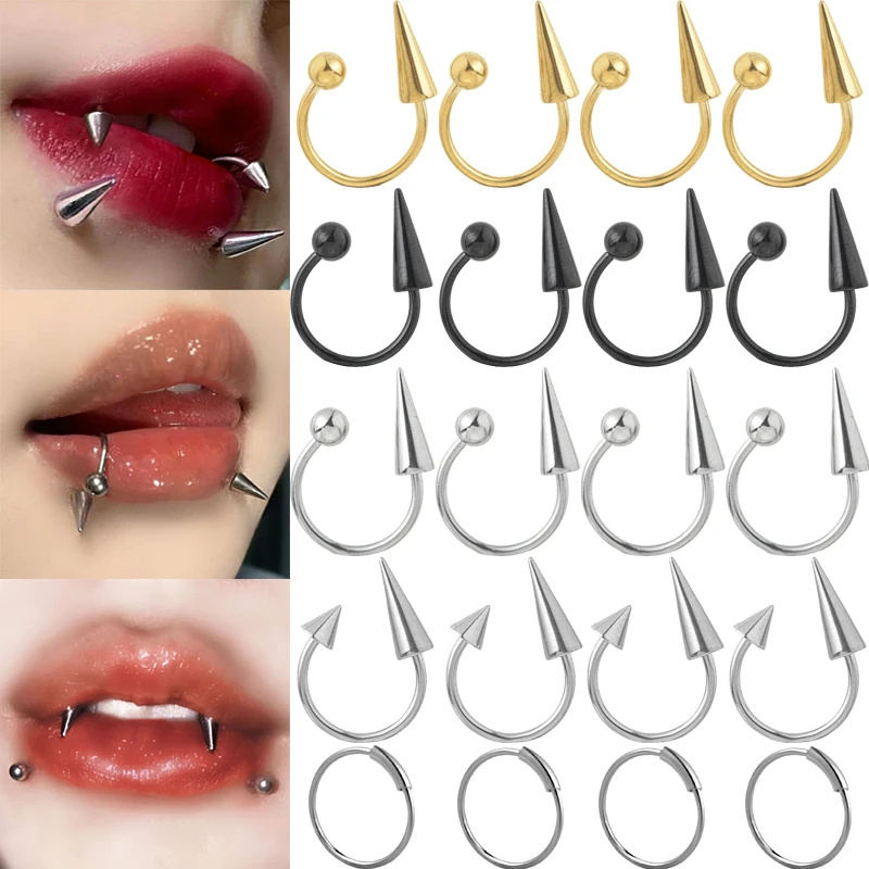 

4PCS Stainless Steel Lip Nail Surgical Steel Ring Horseshoe Labret Ring Piercing Punk Nose Ring Eyebrow Tongue Piercing Jewelry