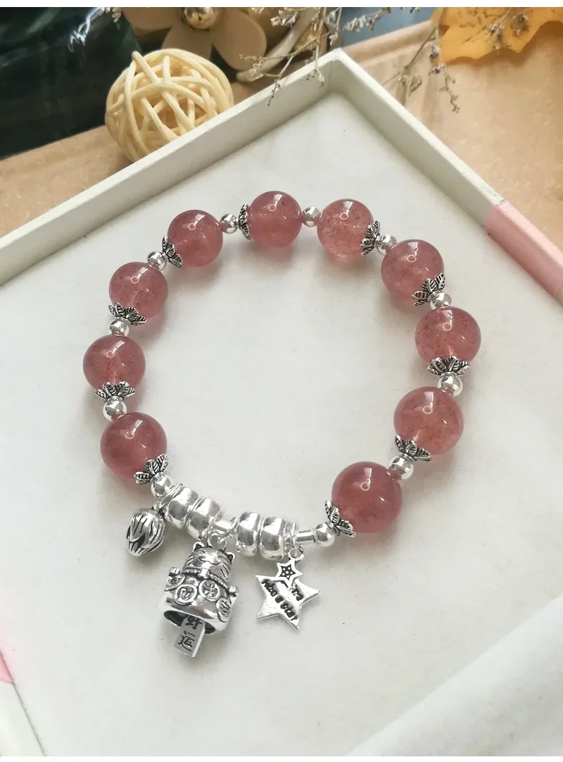 Браслет с кристаллами клубники женский браслет из серебра 925 пробы маленьким