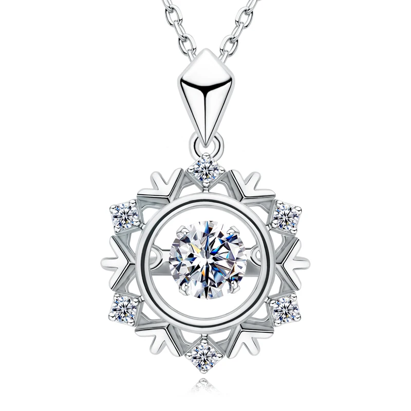 

IOGOU 925 Sterling Silver Round Cut 5mm(0.5ct) Moissanite Dancing Necklace Pattern Fashion Pendant Necklace For Women Gift