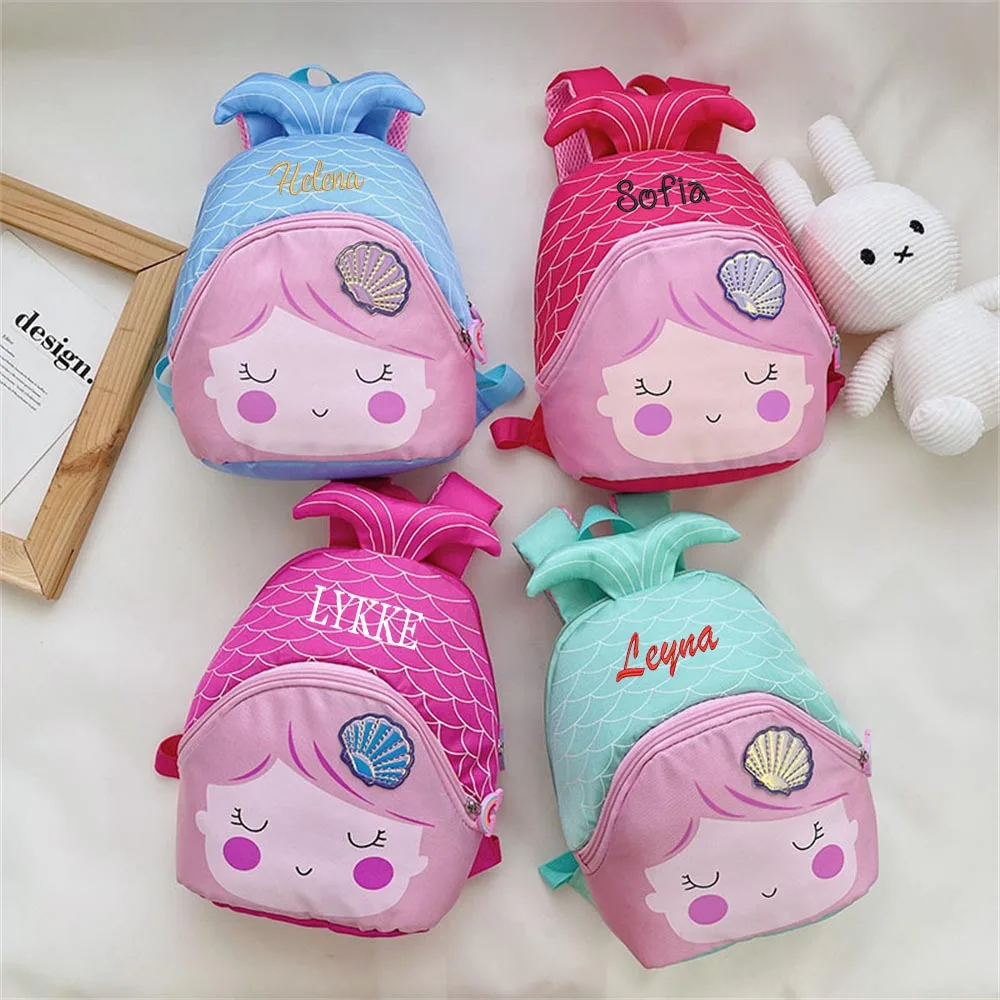 Детская сумка с рисунком русалки индивидуальное имя школьная для девочек легкие