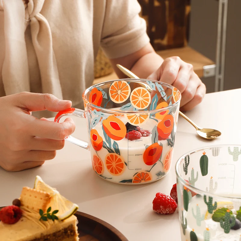 

JINYOUJIA 500ml Yellow Peach Cactus Glass Tea Milk Cups With Scale Coffee Mug Party Creative Drinkware Tumbler Water Cups