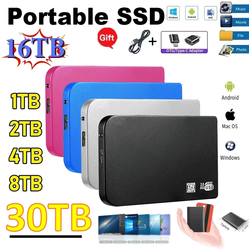 

Brand New Portable SSD 1TB 2TB External Hard Drive Type-C USB 3.0 High-Speed External Storage Hard Disks For Laptops/Mac/Desktop