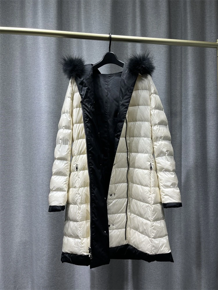 Long Down Coat Women 2022 New Winter Products Casual Solid Color Medium Length Down Jacket Hooded Collar Long Sleeve Zip Placket