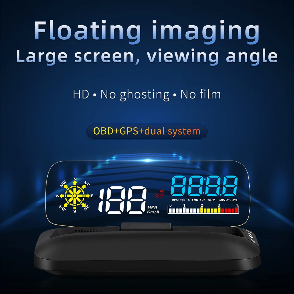 Фото Без эффекта затенения и без защитной пленки: C5 HUD OBD+GPS, двойная система, спидометр, диагностический инструмент, автомобильный сканер OBD2 с отражающей пластиной №2