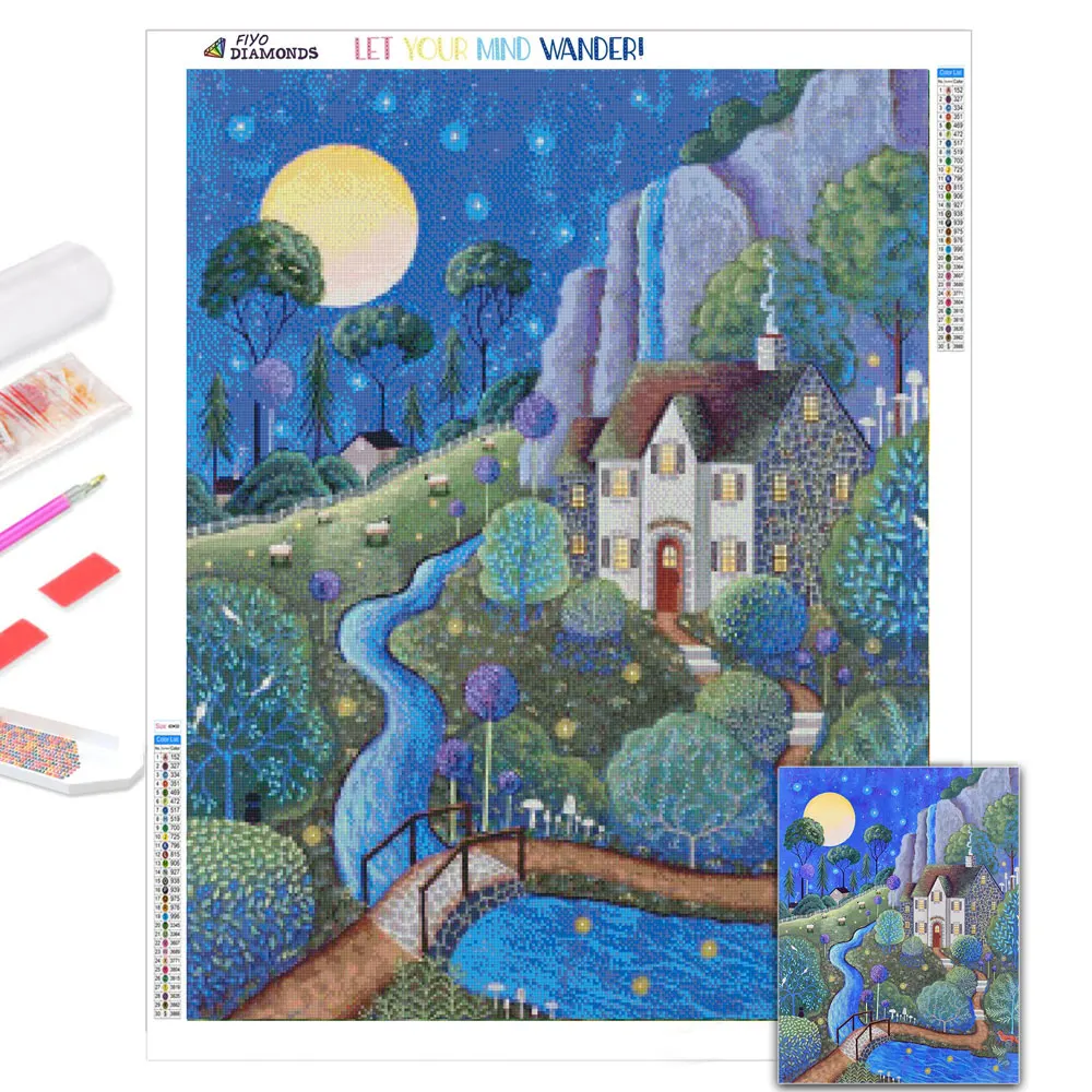 

DIY 5D Diamond Painting Night Scenery Picture Mosaic Full Diamond Rhinestones Embroidery Cross Stitch Set Home Wall Decoration