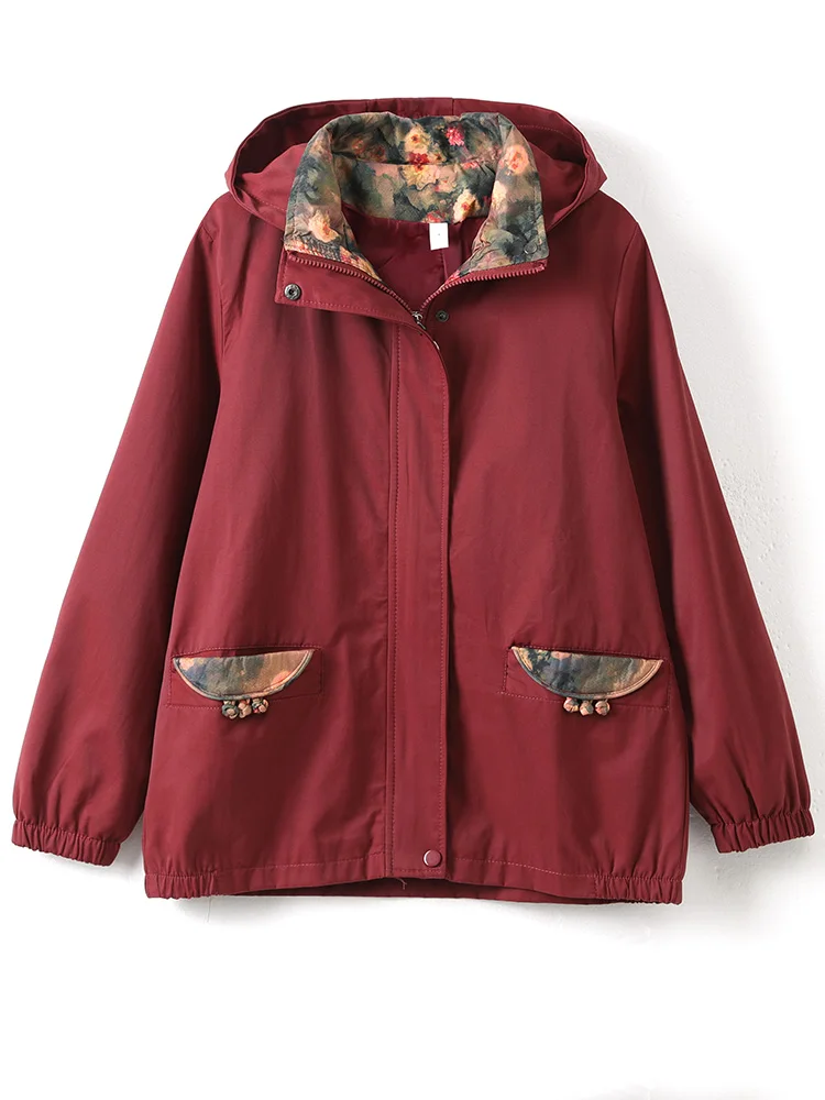 Middle-Aged Mom Loose Casual Hood Short coat Women 2024 Spring and Autumn New Small Temperament Younger Jacket