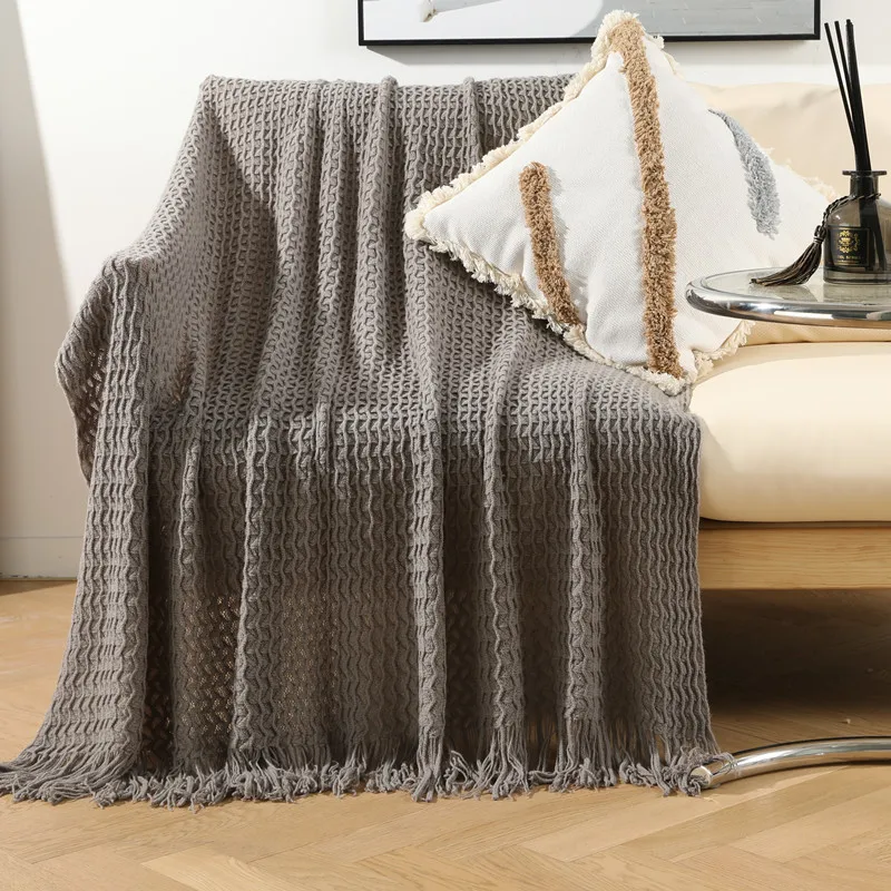 

Nordic Knitted Throw Blanket With Tassels Air Conditioner Blanket for Sofa Bed TV Nap Blanket Portable Travel Blanket Home Decor