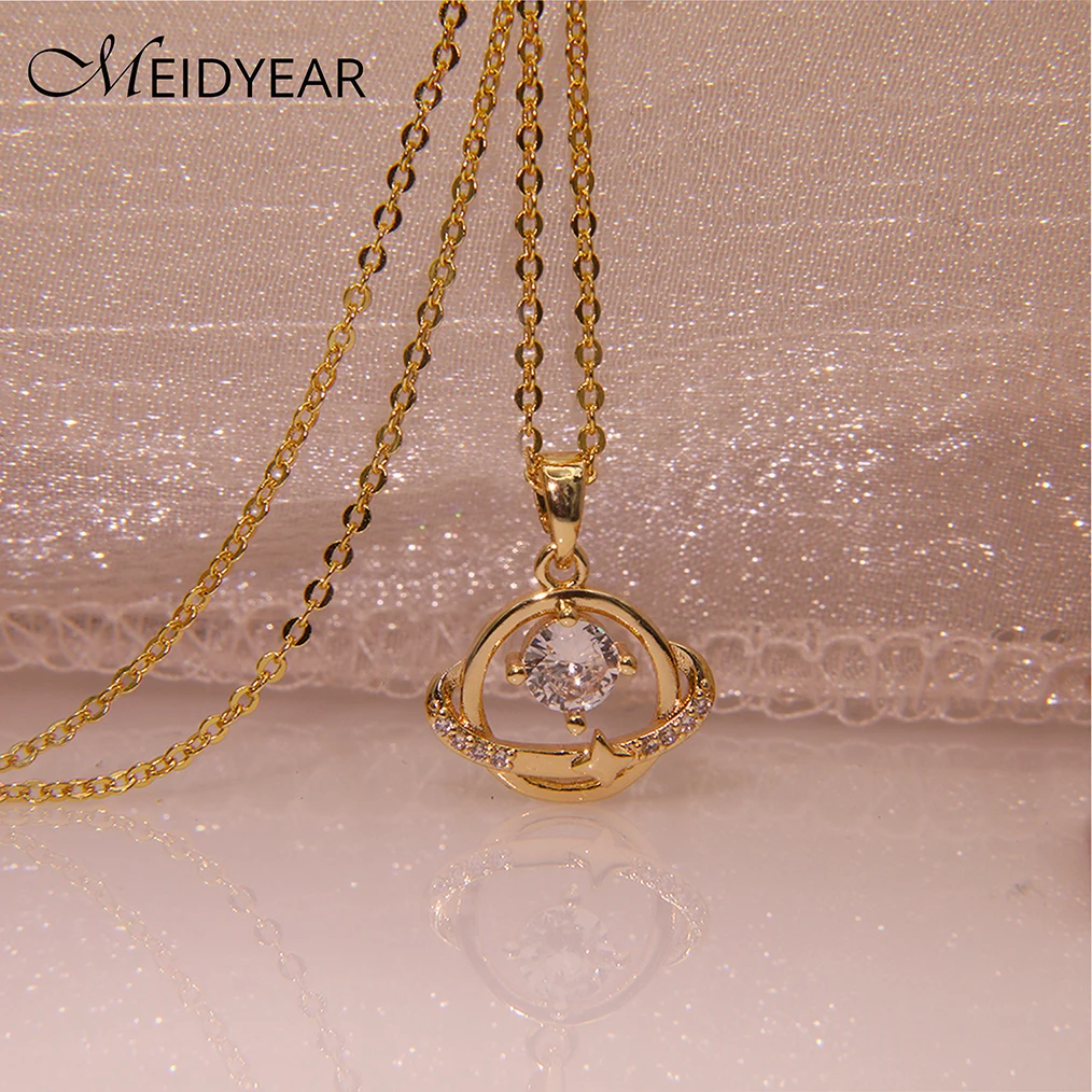 

MEIDYEAR New Planet Necklace 14K Gold Inlaid with Diamonds and Zirconium Ladies Original Design Trend Fashion Exquisite Jewelry