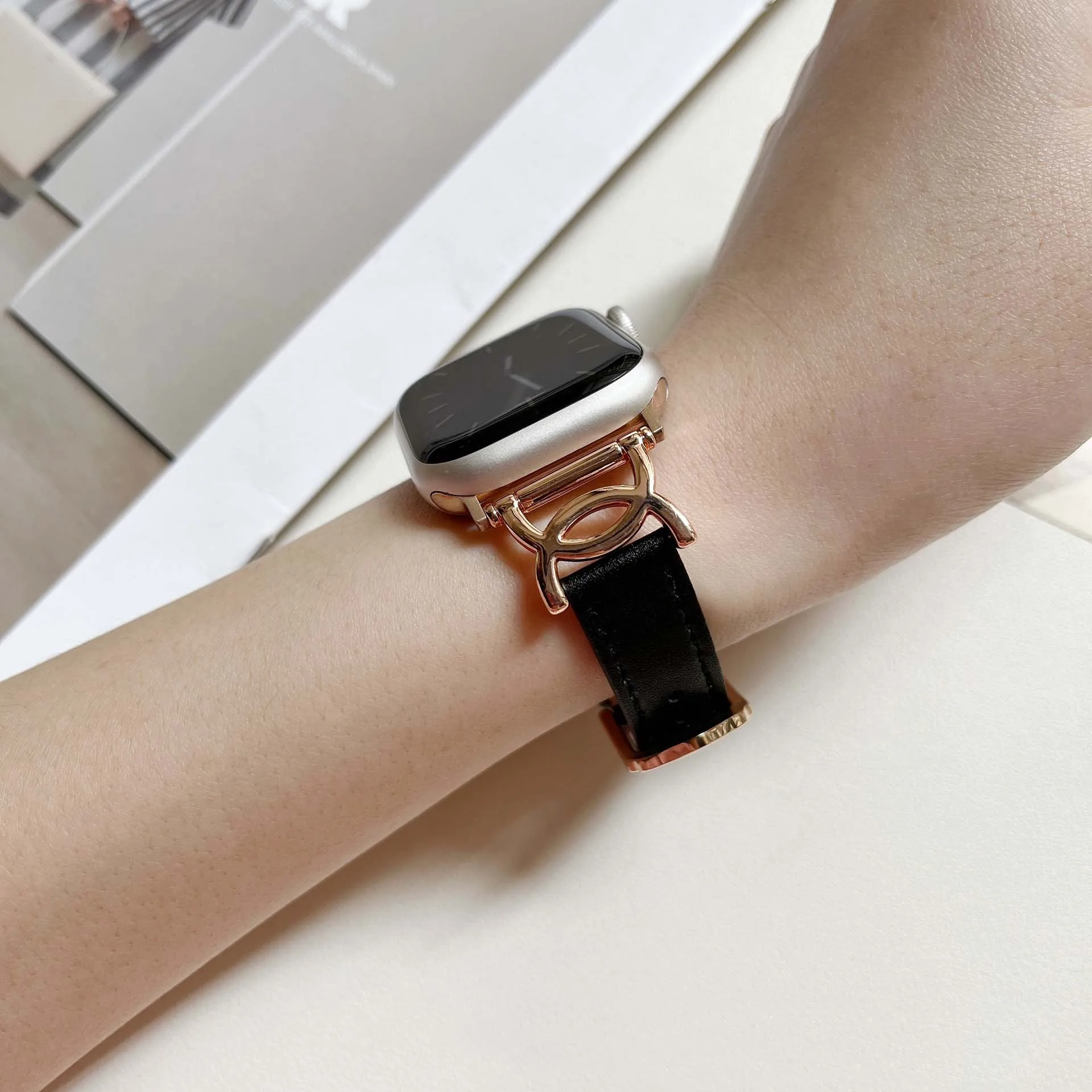 Slim Leather Strap For Apple Watch Band 45mm 41mm 40mm 44mm 42mm correas para Women Bracelet iWatch Series 8 7 6 5 se Watchband
