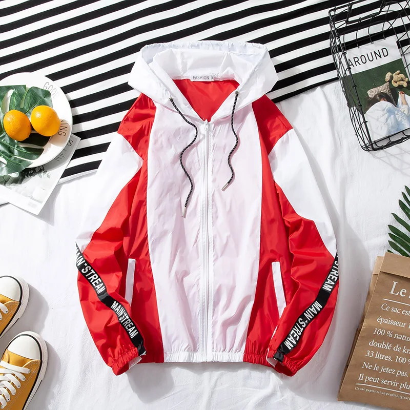 

summer Mens Hooded patchwork Jacket Casual Sunscreen Clothing Men and Women Couples Thin Jacket Streetwear
