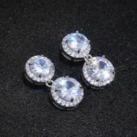 new luxury trendy round cut crystal drop earrings for women brilliant cz stone inlay fashion jewelry elegant wedding party gift