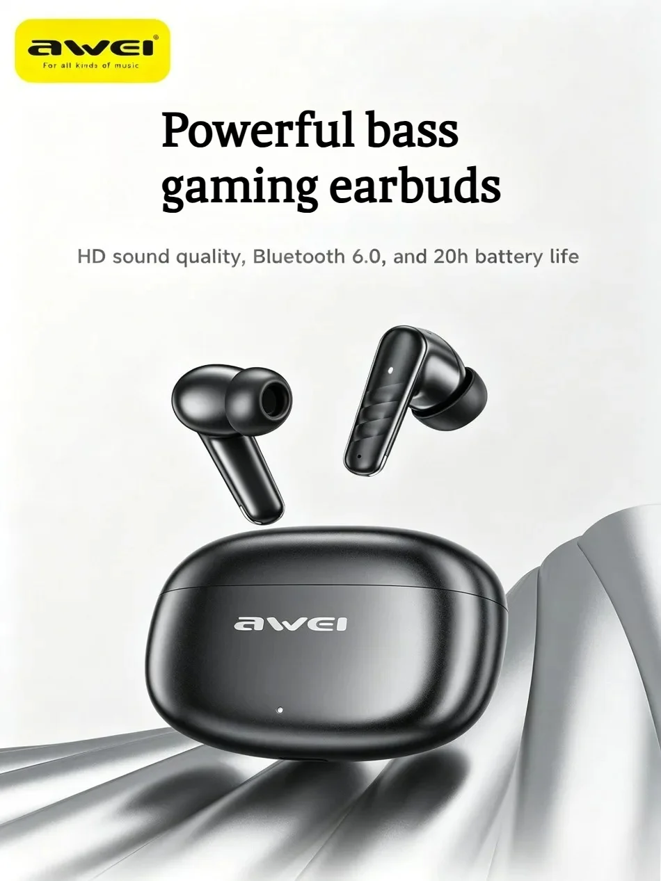 Фото Высококачественные Bluetooth-наушники Awei T108, внутриканальные TWS, беспроводные, с мощными басами, для игр, спорта и музыки, с низкой задержкой. №1