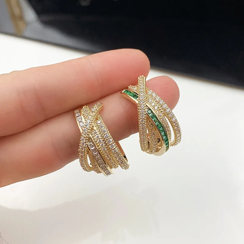 

Geometric C-shaped zircon earrings luxury simple and cool ladies line cross classic fine jewelry for women