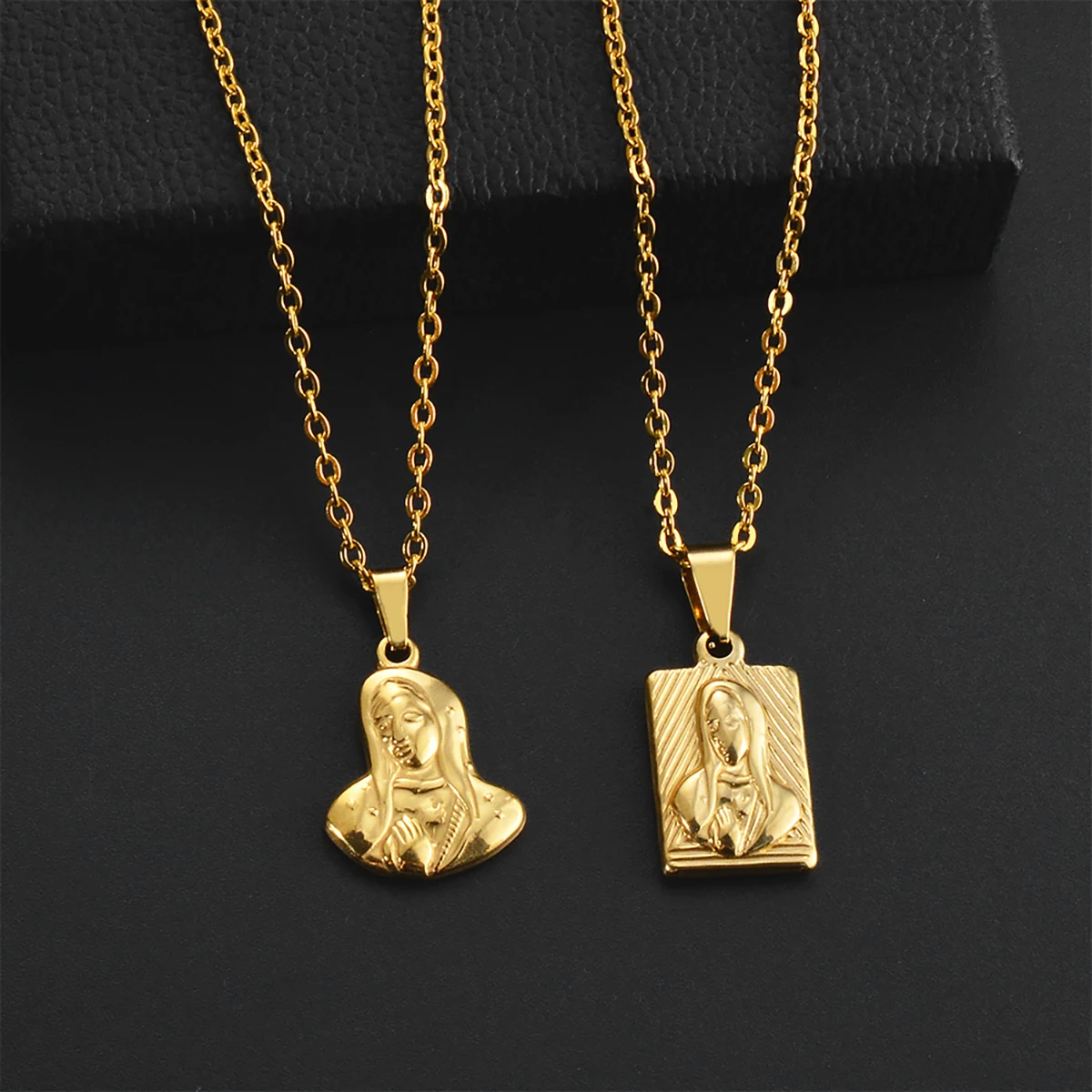 Madonna Religious Christ Christian Pendant Stainless Steel Necklace Virgin Gold Color Plated Jewelry