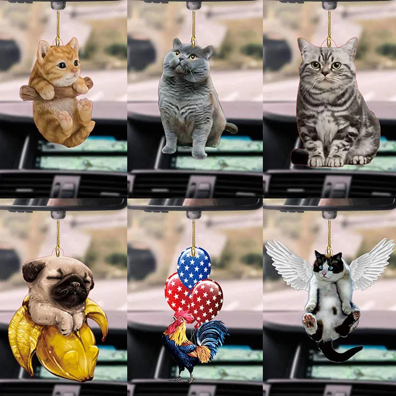 

For Rearview Mirror Hanging Style Acrylic Ornament Nice Gift Keychain Pendant Car Decoration Cute 1Pcs Cartoon Dog Cat