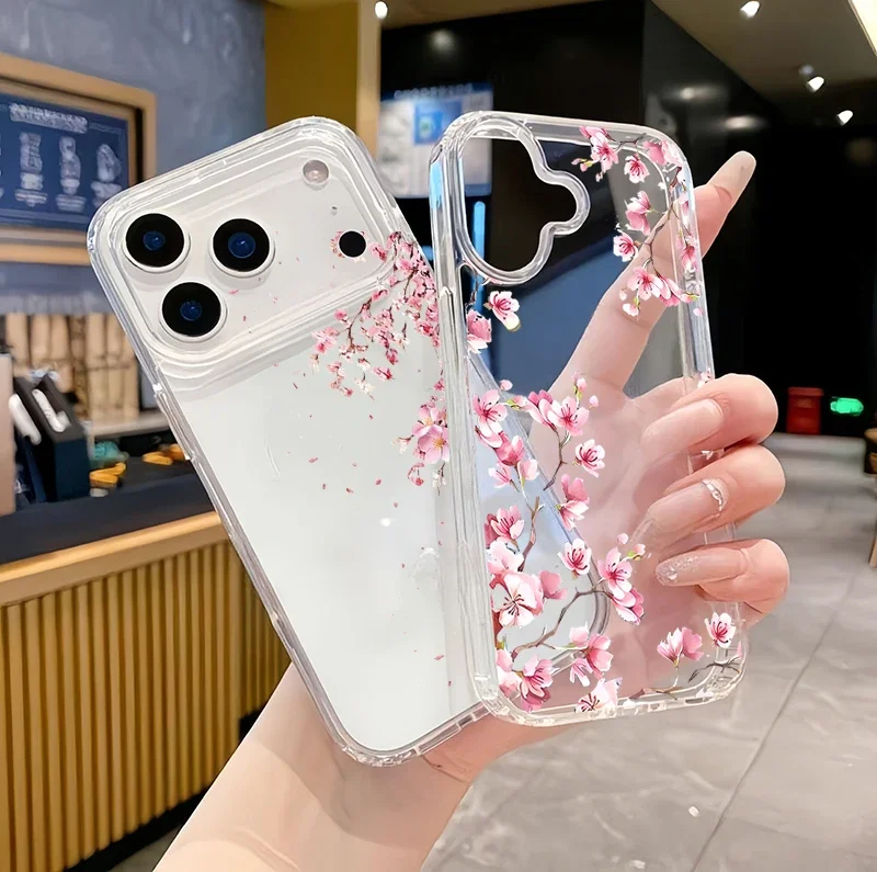 Фото Чехол для телефона с узором в виде цветов пиона и лилий для Samsung Galaxy S26 S25 Ultra S24 S23 S22 Ultra Plus FE A57 A56 A54 A17 5G, прозрачный корпус №2