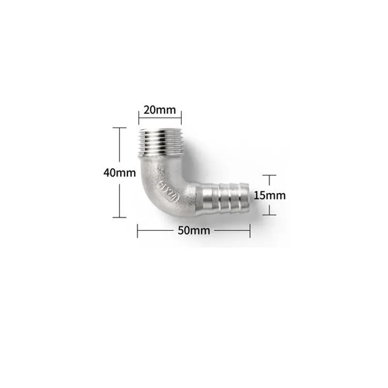 

1/2'' BSP Male Thread x 15mm 304 Stainless Steel Elbow Connector Barb Hose Tail Reducer Pagoda Joint Coupling Pipe Fitting