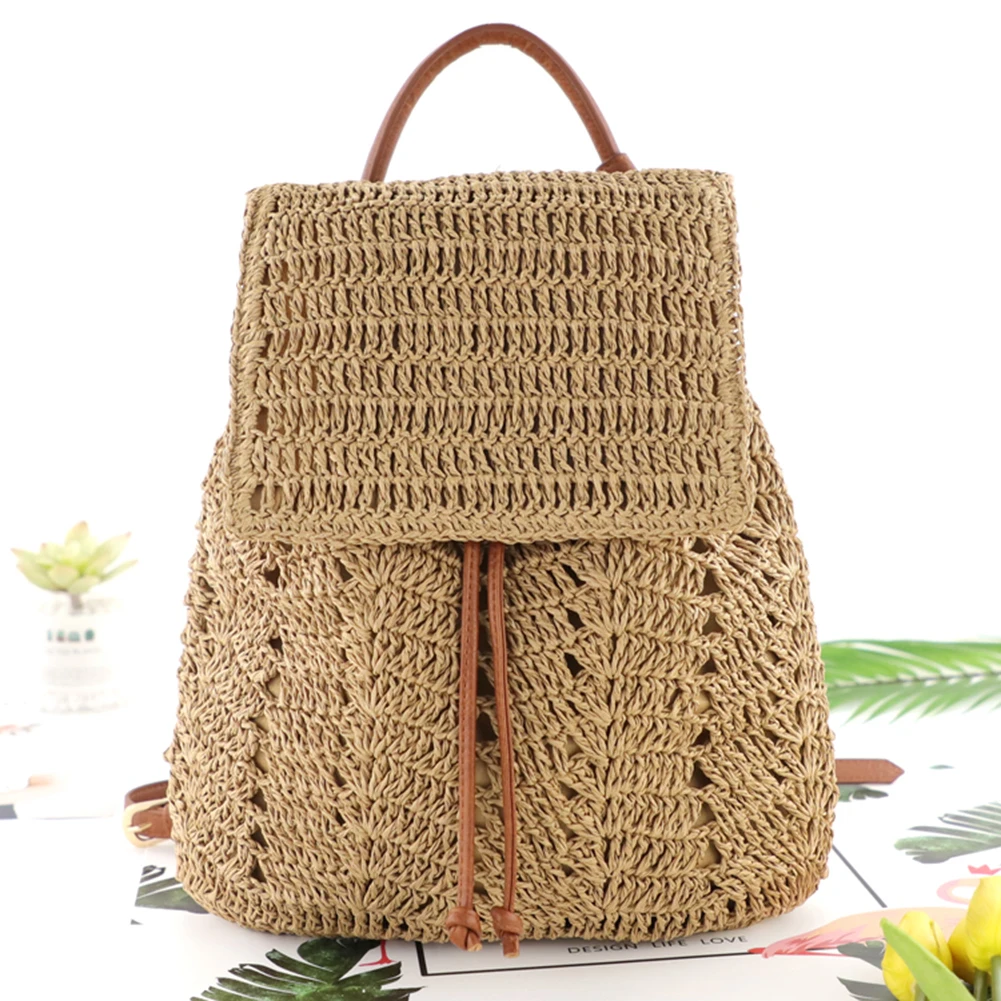 

Woven Straw Women Shoulder Backpack Bag Female Holiday Schoolbag Handbags for Women Outdoor Shopping Travel