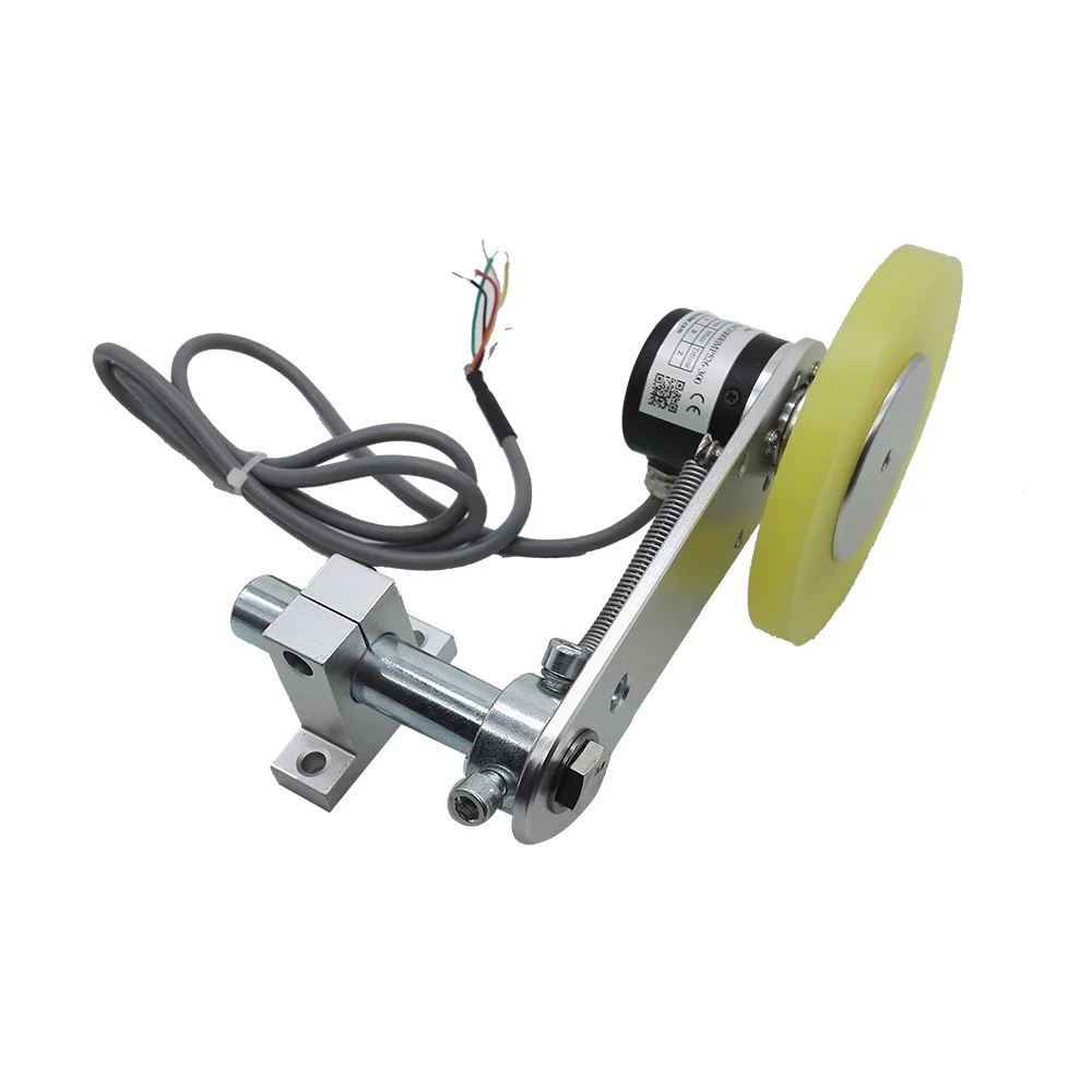 

CALT Textile length measuring sensor wheel meter counter 300mm perimeter 1000ppr rotary encoder with spring bracket