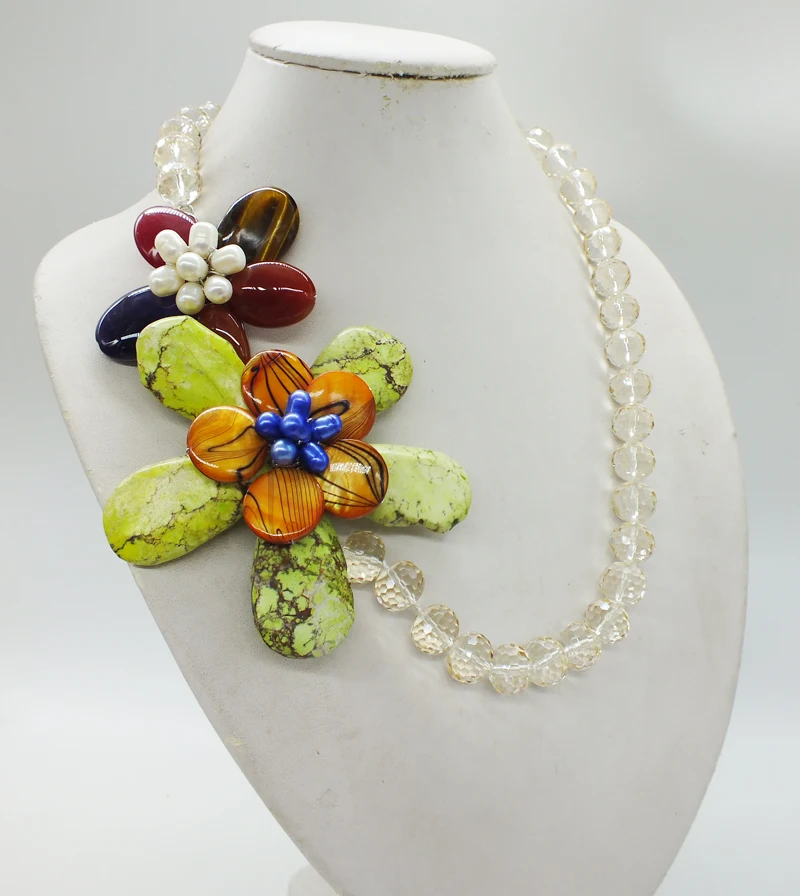 сладкий кристалл полудрагоценные камни. Ожерелье с цветком ручной вязки 60см