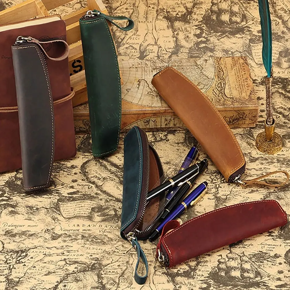 

Retro Fountain Pen Case Genuine Leather Handmade Pencil Bag Pen Cover Stationery Creative Protective Cover School Supplies