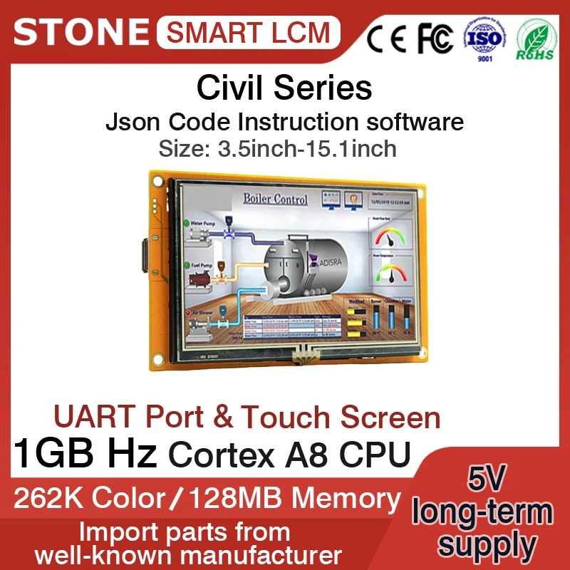 

7.0 Inch HMI Smart TFT LCD Module with Controller + Program + Touch + UART Serial Interface with Mantel Frame for STWC070WT-01