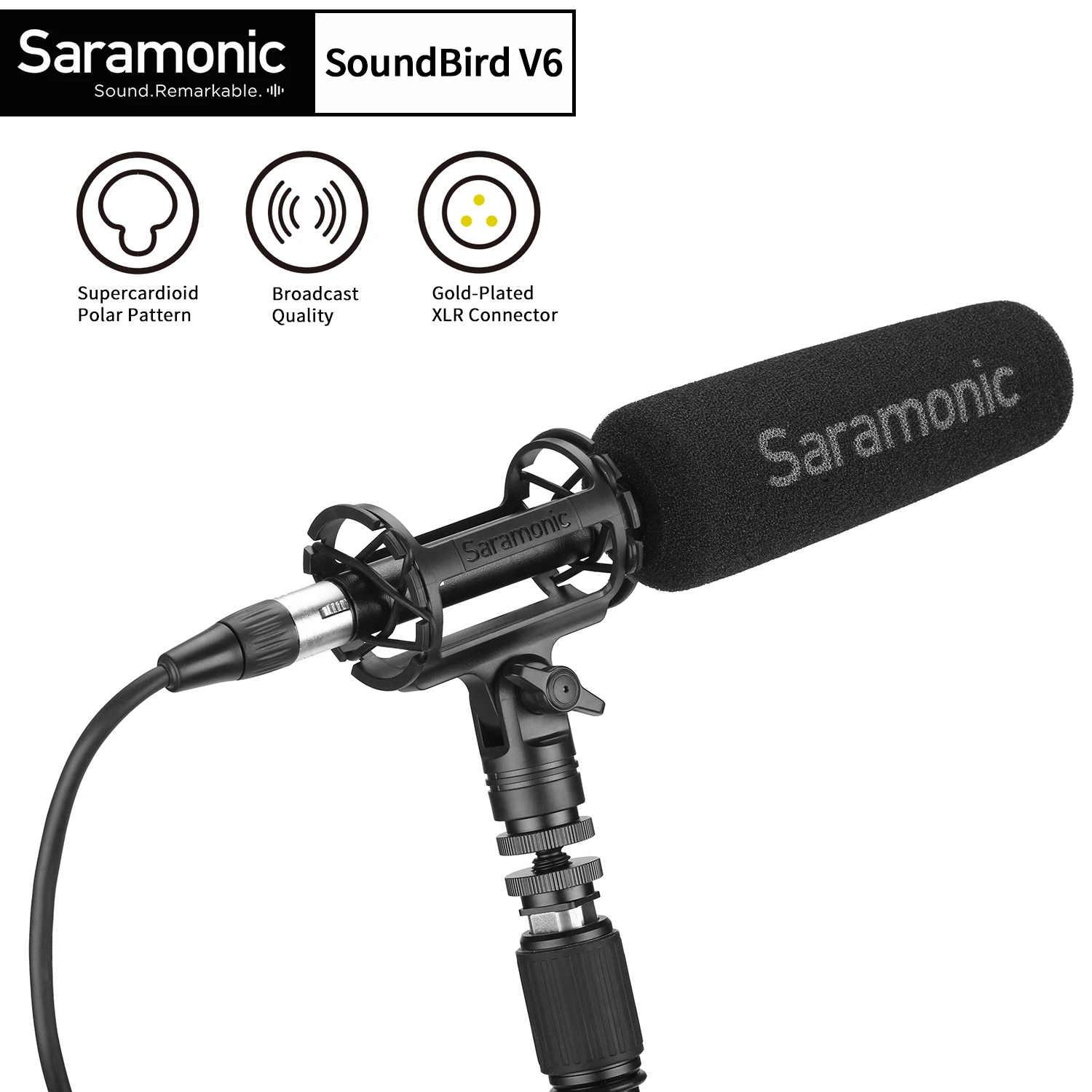 Профессиональный суперкардиоидный микрофон Saramonic SoundBird V6, конденсаторный микрофон, ручной микрофон для интервью, звукозапись Vlog