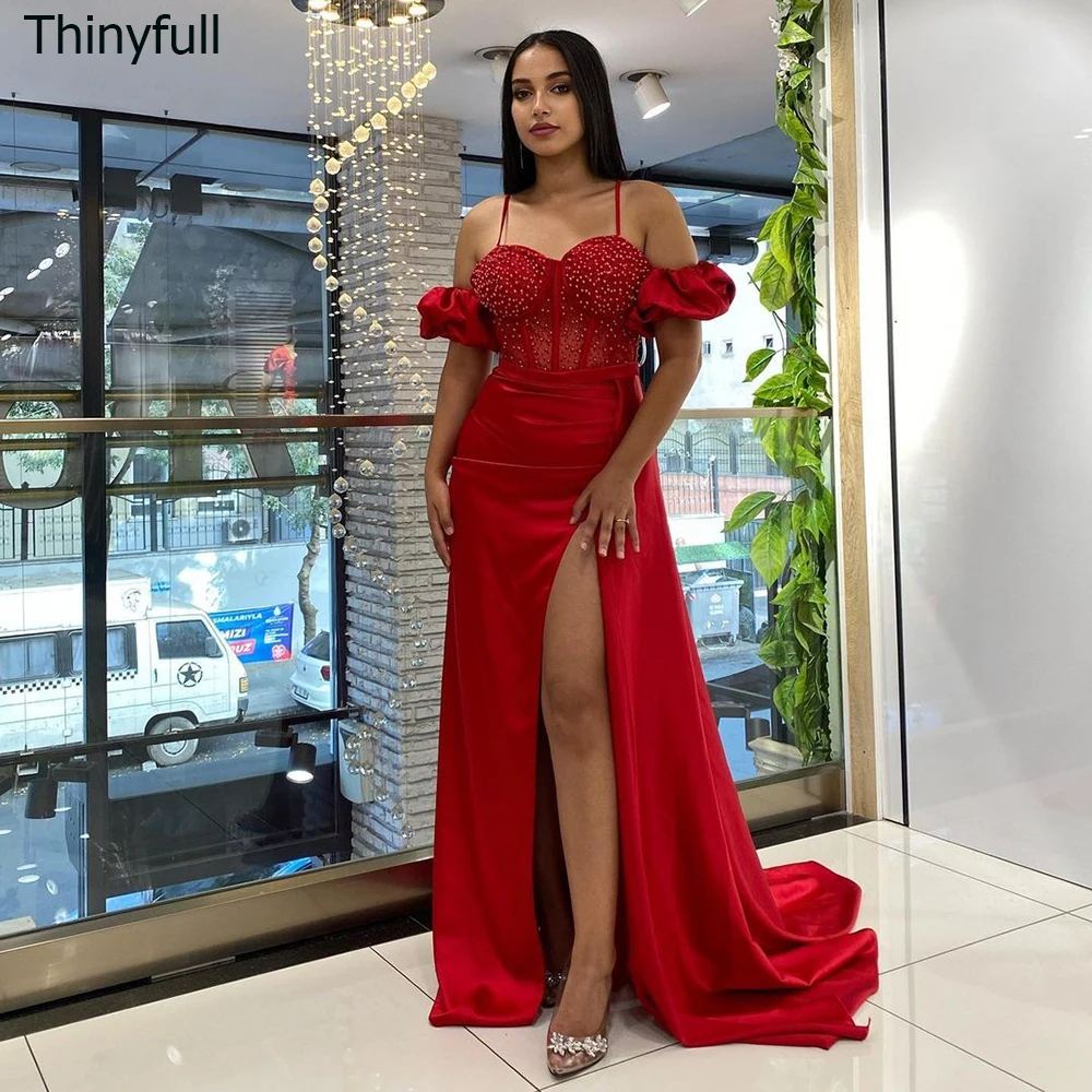 

Женское атласное платье-Русалка Thinyfull, элегантное платье для выпускного вечера, с коротким рукавом, с разрезом, для торжественных случаев