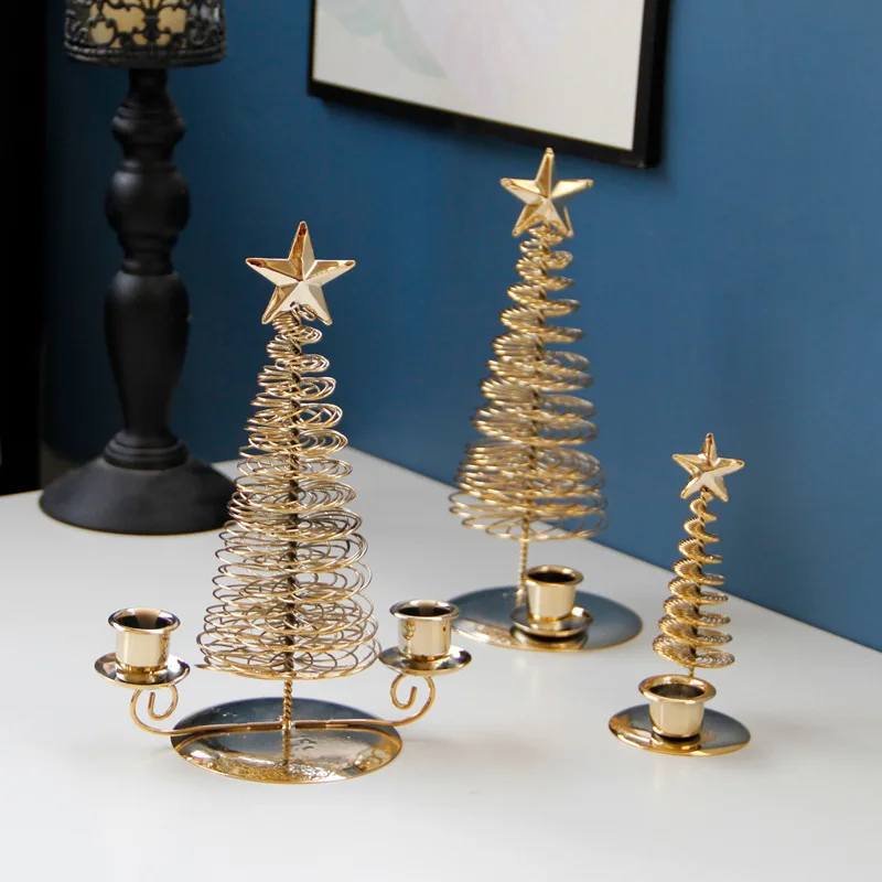 

Christmas Candlestick Metal Stars Xmas Tree Shape Candle Holder Tabletop Decorations Navidad Party Wedding Home Decors New Years