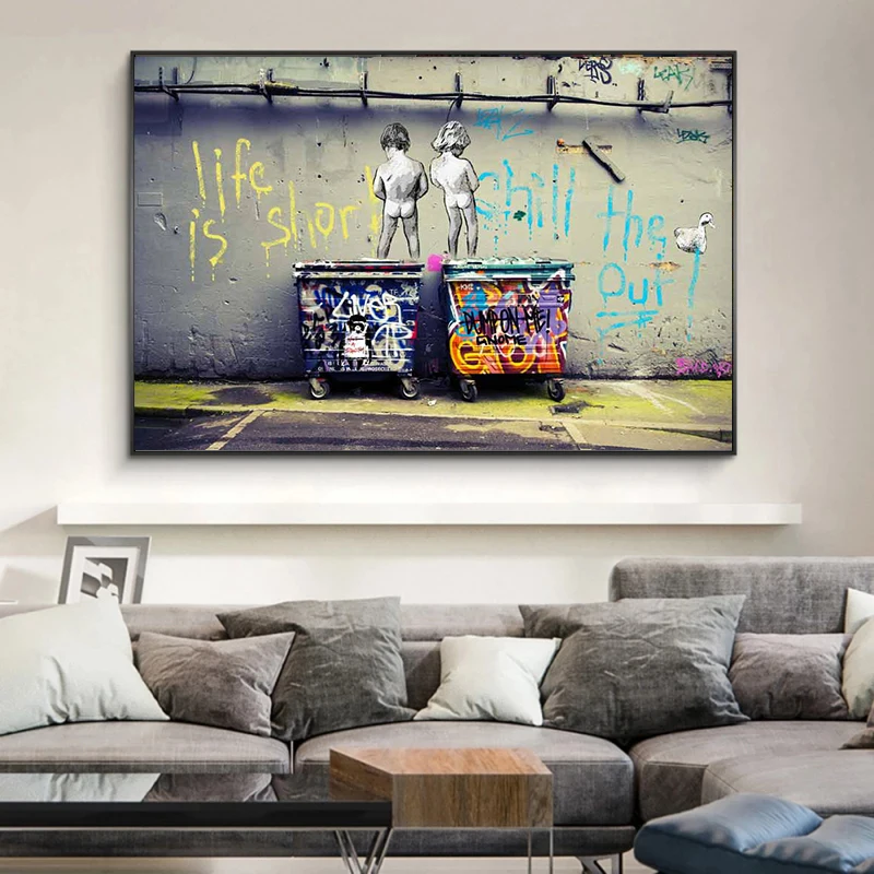 

Banksy Graffiti Art Canvas Paintings " Life Is Short Chill The Duck Out" Street Art Posters and Prints Wall Pictures Home Decor