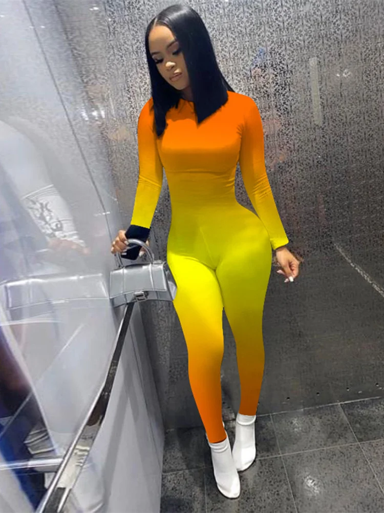 

Fall Outfits TieDye Casual Jumpsuit Women 2023 Rompers Womens Jumpsuit Print One Piece Outfits Print Gradient Bodycon Jumpsuits