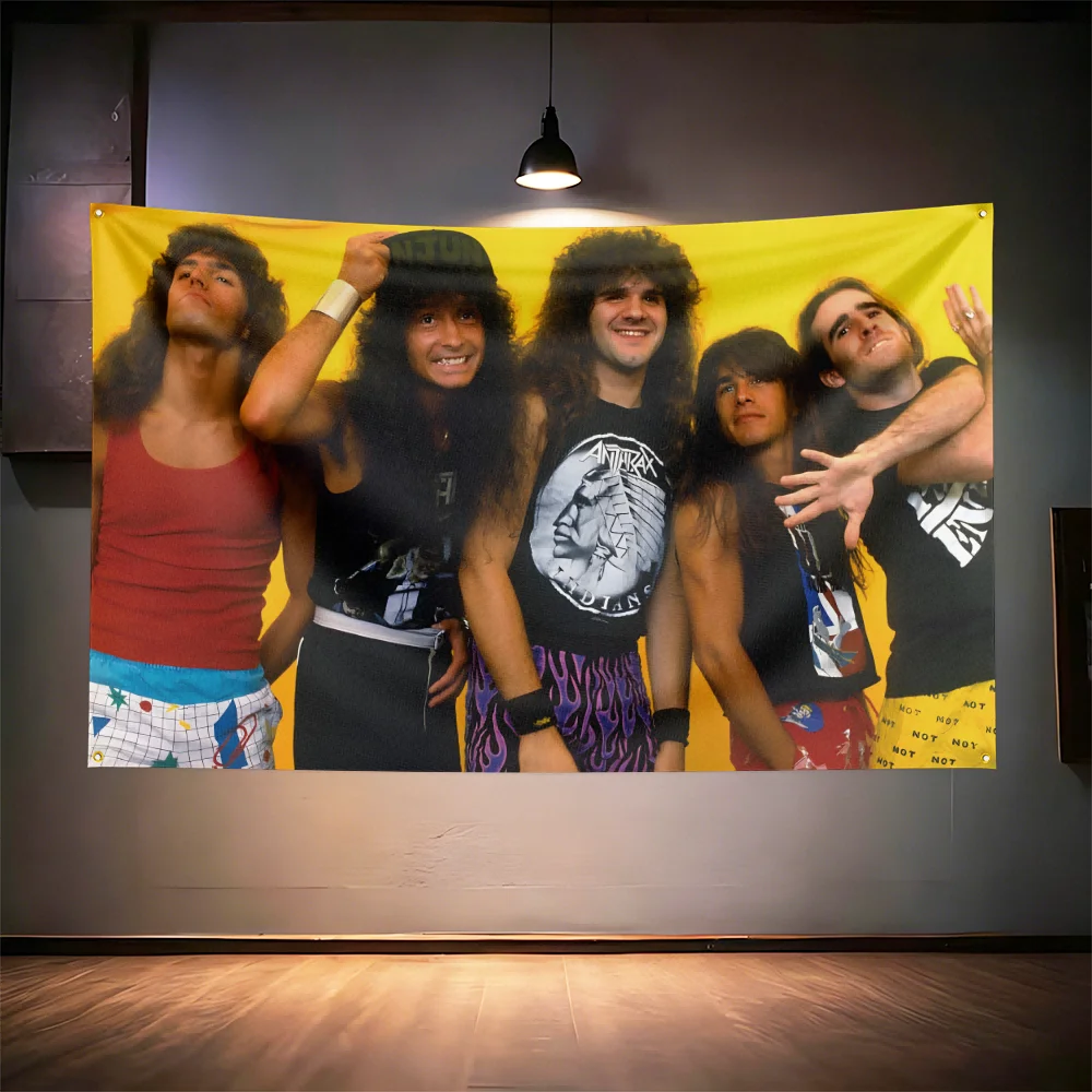 Фото Флаг с рок-музыкой для фанатов Anthrax, баннер с HD-печатью, латунные люверсы, декор для гаража, спальни, гостиной, общежития, настенный гобелен №2