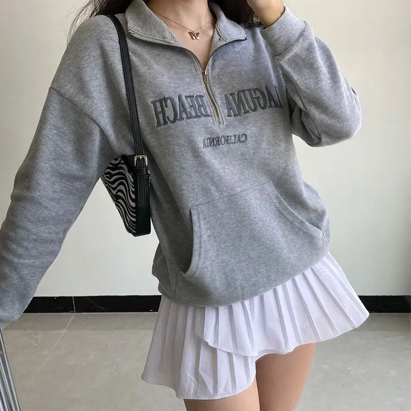 

VONDA Women Vintage Printed Embroidered Blusas Winter Long Sleeve Lapel Street Thin Sweatshirts Oversize Loose Sport Streetwears