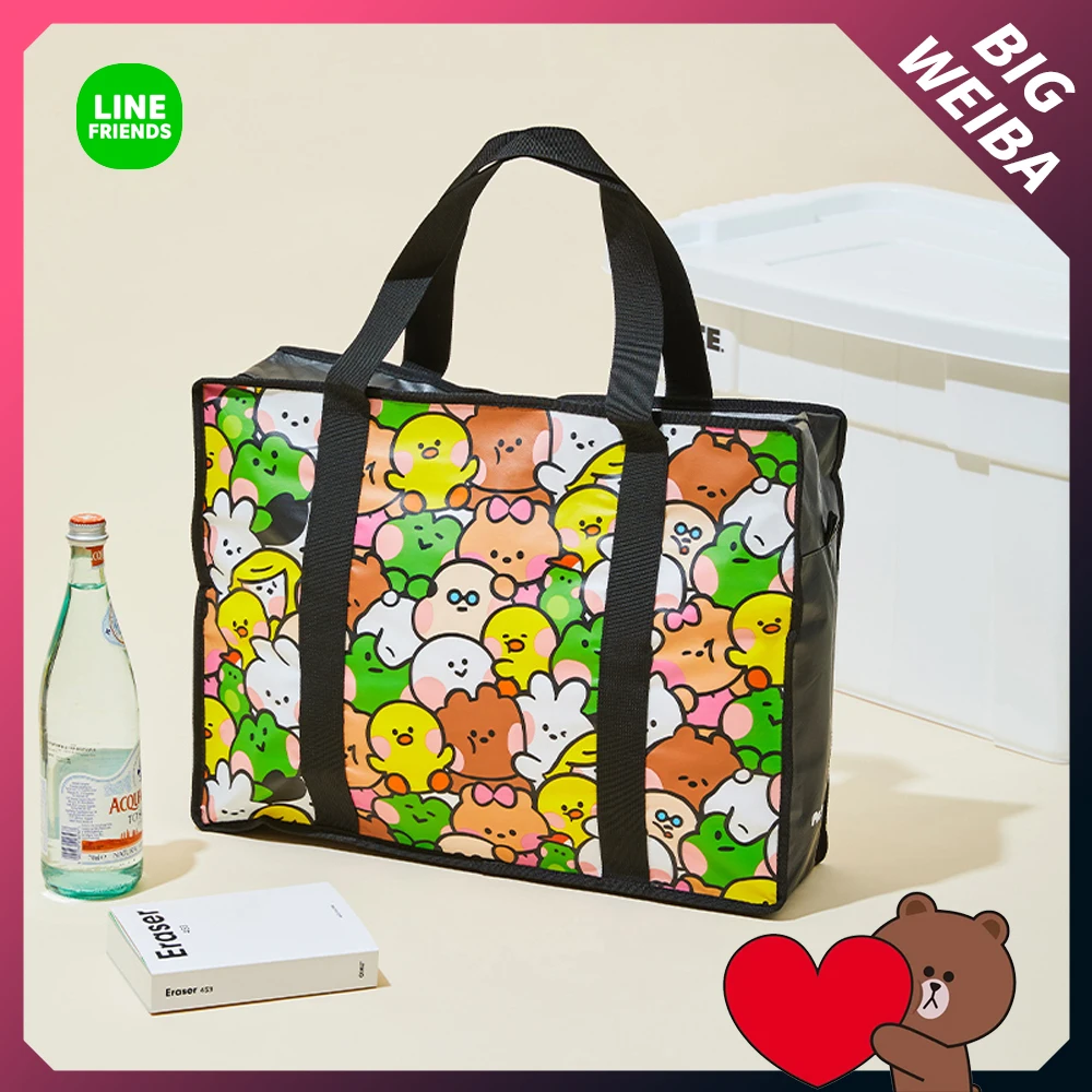

Line Friends Minini Picnic Brown Big Picnic Bag Folding Shopping Bag Cartoon Kawaii Outdoor Travel Pack Storage Bag Tote Bag
