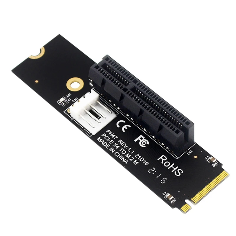 

1Pc NGFF M.2 To PCI-E 4X Riser Card M2 M Key To PCIe X4 Adapter With LED Indicator SATA Power Riser For Bitcoin Miner Mining