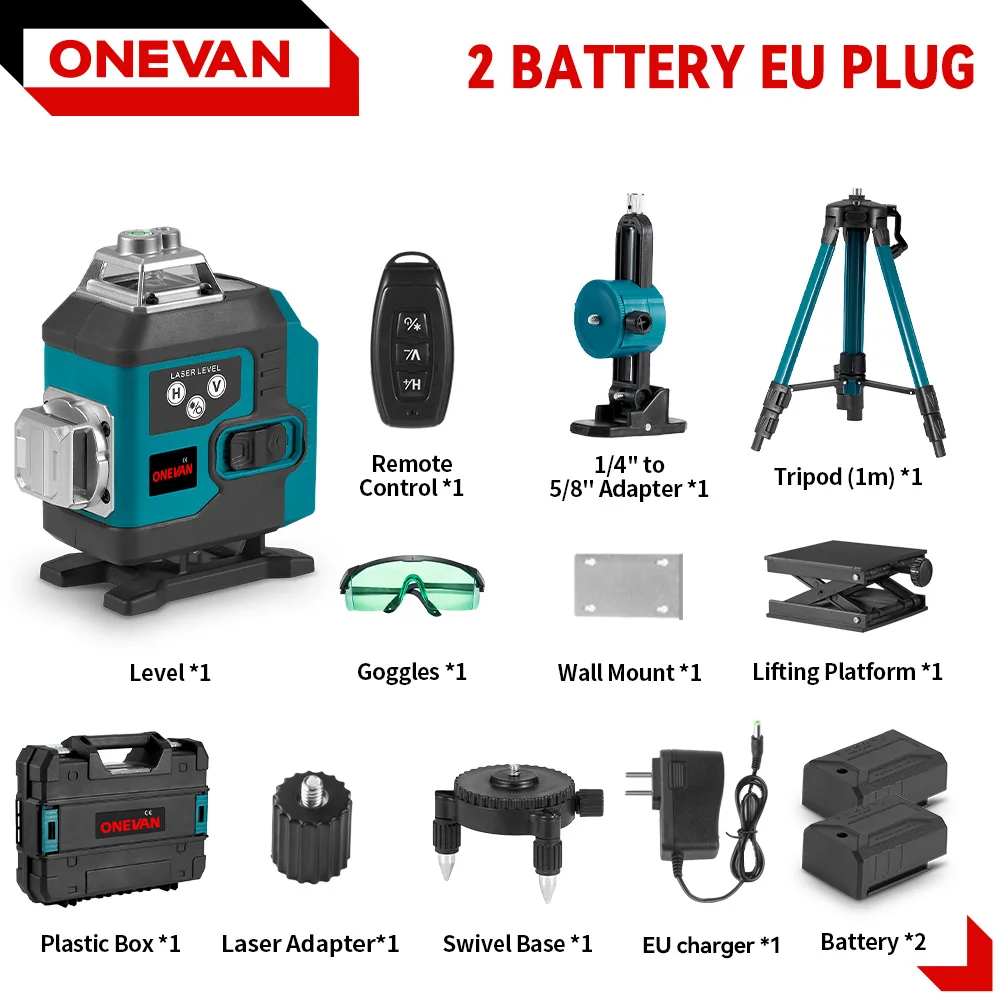 

ONEVAN 16-линейный лазерный уровень зеленый 4D